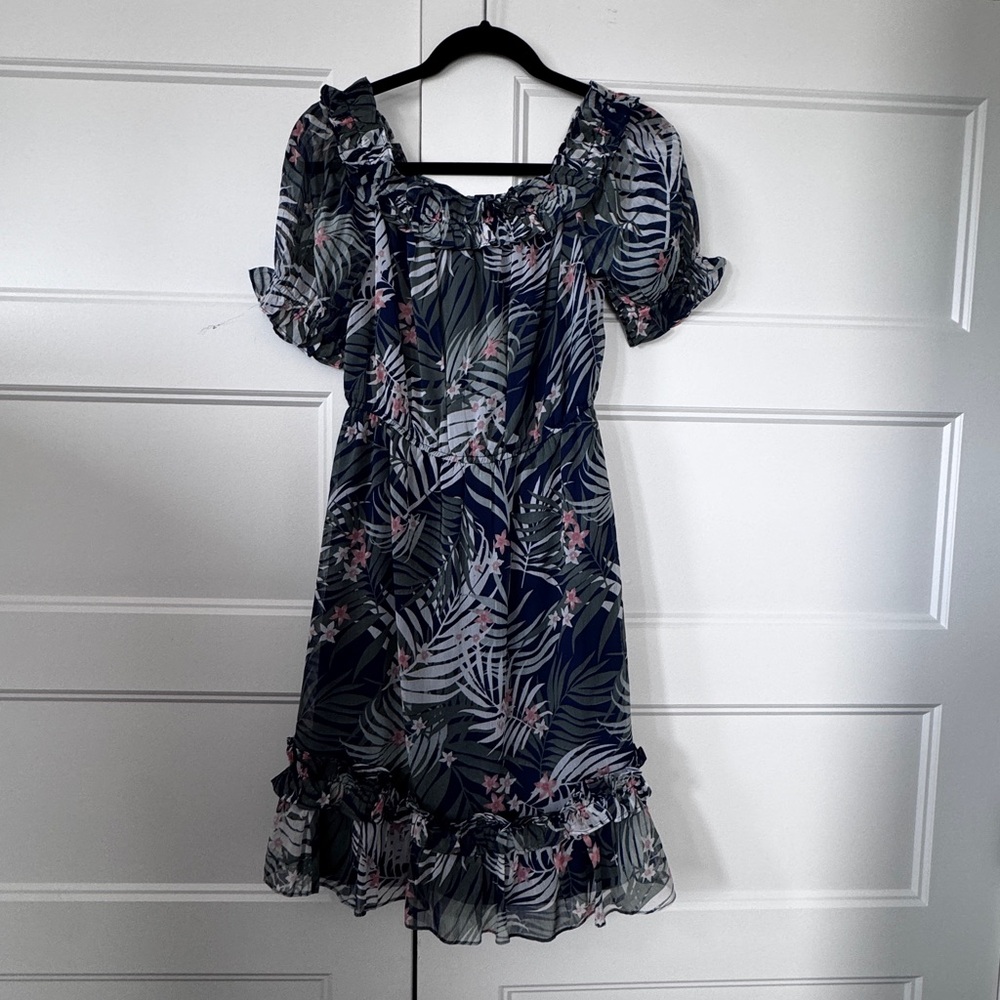 Floral Ruffle Dress - Blue and Pink - Picture 1 of 8